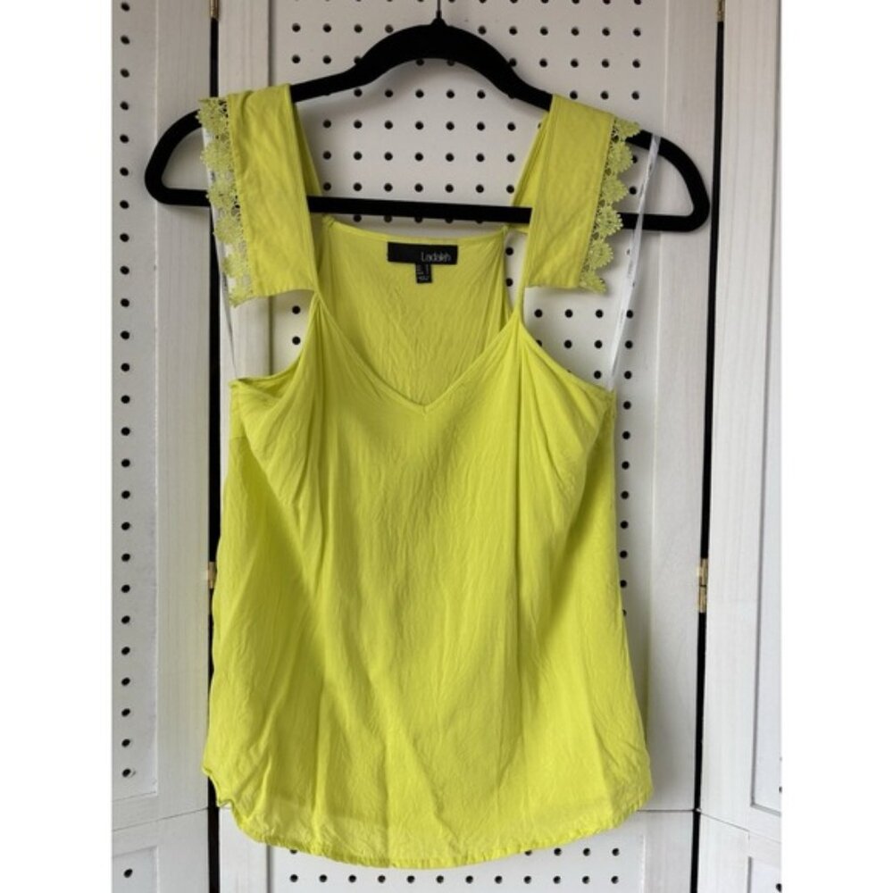 Ladakh Women's Small Neon Yellow Green Tank Top Sleeveless Blouse Semi-Sheer